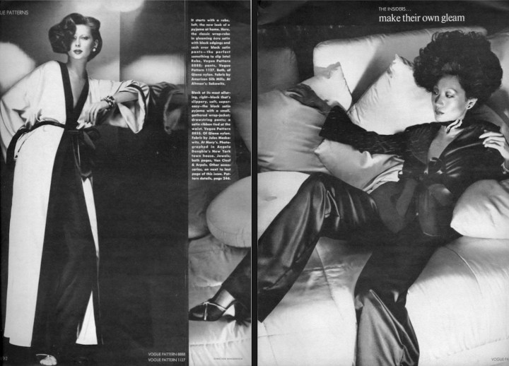 "The Insiders" - Regina Jaffrey and unknown model in Vogue 8888, 1127, and 8855 photographed by Chris von Wangenheim, 1974