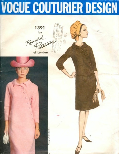 1960s Ronald Paterson dress pattern feat. Tania Mallet, Vogue Couturier Design 1391