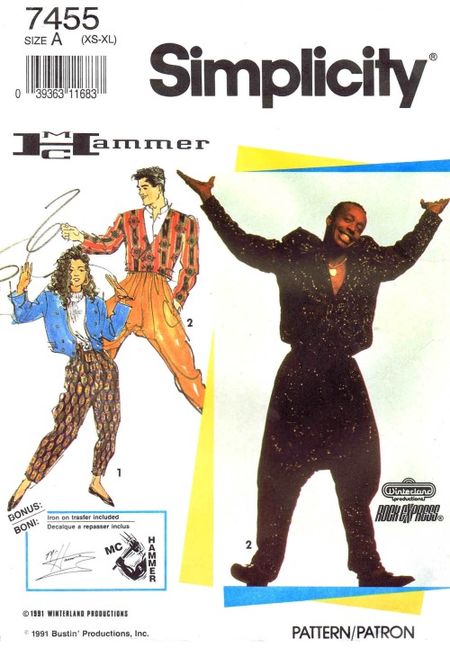 Hammer time! 1990s official unisex MC Hammer pants pattern Simplicity 7455