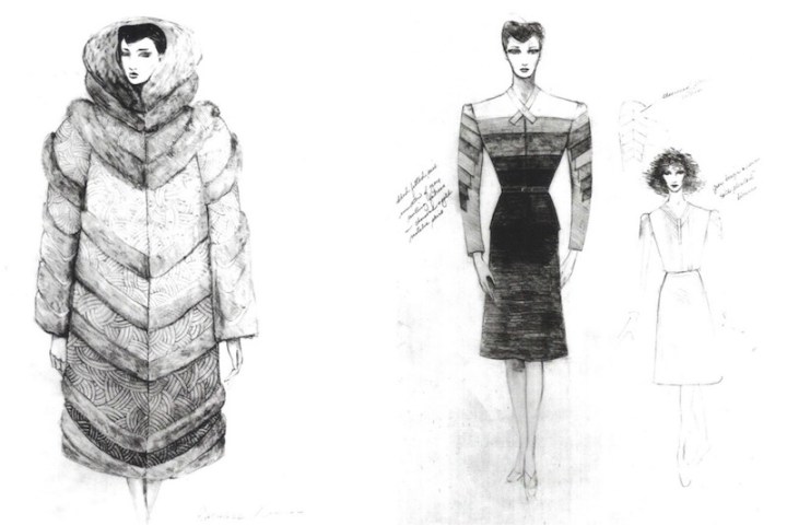 Rachael's fur coat and pieced suit - Blade Runner sketches by Michael Kaplan