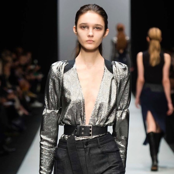 A look from Adam Andrascik's Fall 2015 collection for Laroche. Photo: Yannis Vlamos