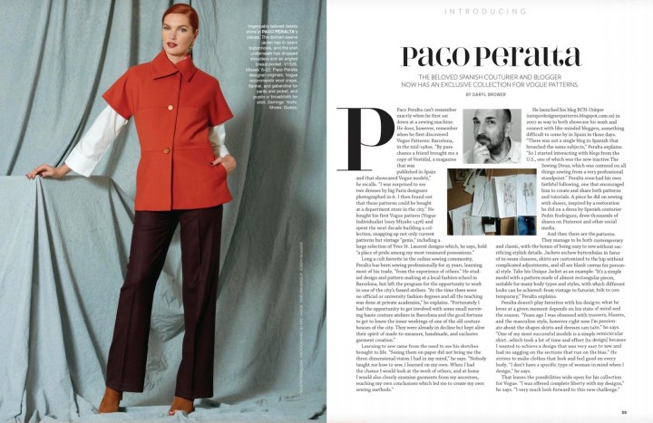 Paco Peralta feature in Vogue Patterns magazine, Dec/Jan 2016-17