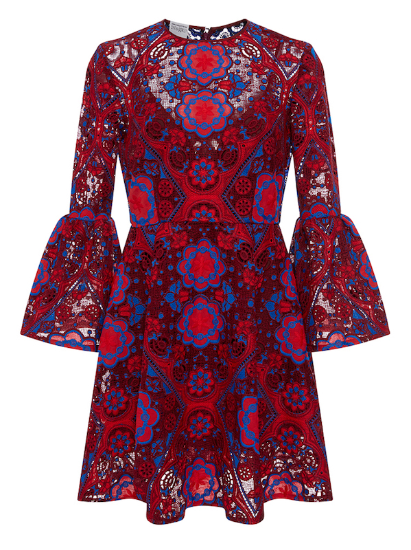 Cynthia Rowley red lace ruffle sleeve dress SS 2017