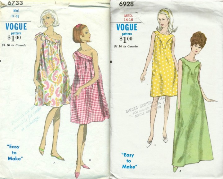 Vogue 6733 and Vogue 6928: 2 patterns worn by Lauren Hutton in Vogue, July 1966