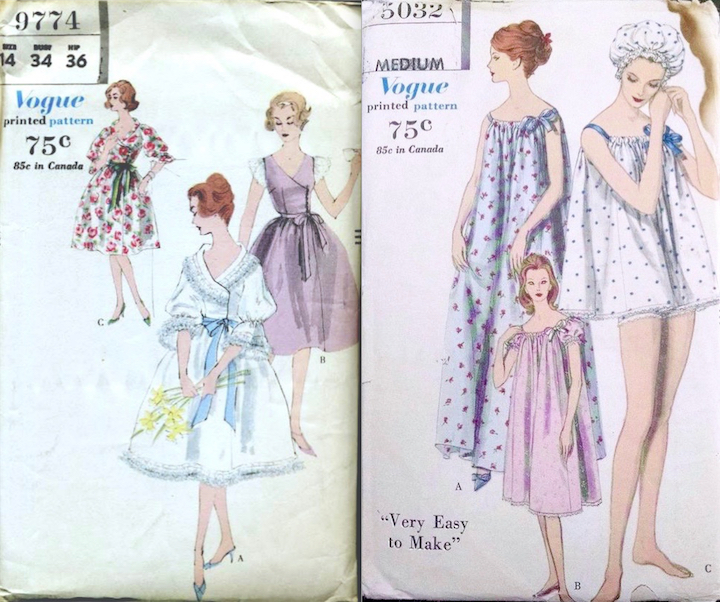 Late 1950s-early 1960s lingerie patterns Vogue 9774 and Vogue 5032 "Very Easy to Make"
