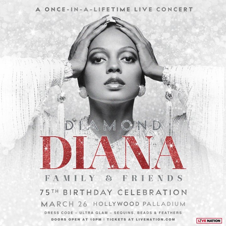 Dress coe - ultra glam - sequins, beads & feathers - Diamond Diana Family & Friends 75th Birthday Celebration