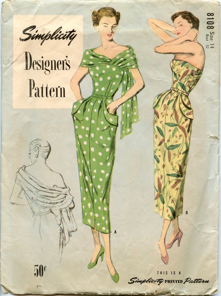 1940s stole dress pattern Simplicity Designer's Pattern 8108