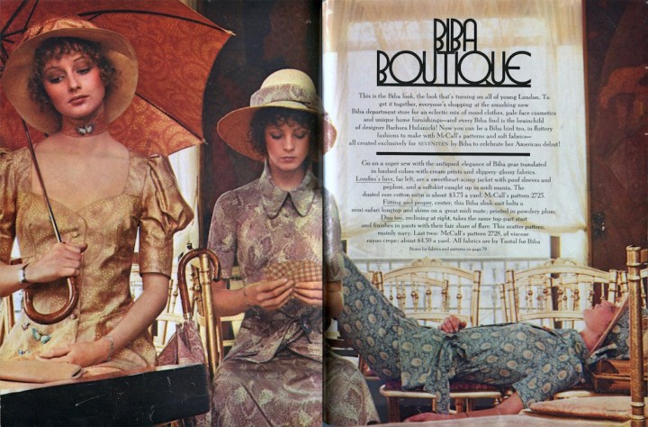 Sarah Moon's "Biba Boutique" McCall's editorial in Seventeen Magazine, Jan. 1971