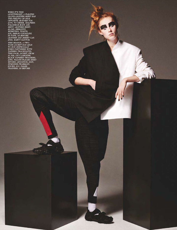 Rianne van Rompaey in Guy Laroche and Issey Miyake, photographed by Theo Sion & styled by Venetia Scott, British Vogue, June 2019