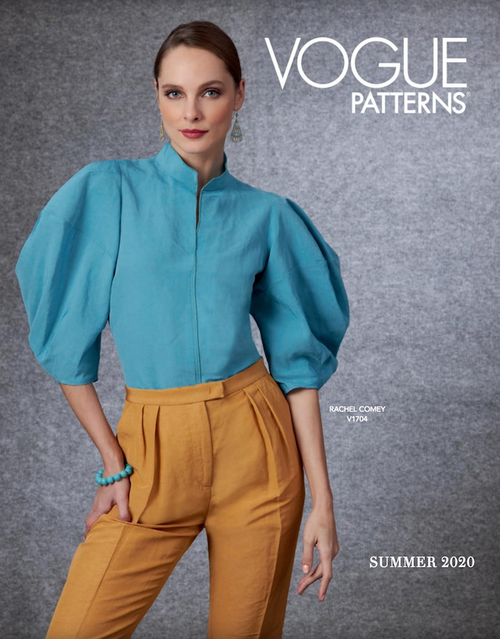 Rachel Comey top and pants (V1704) on the cover of Vogue Patterns lookbook, Summer 2020