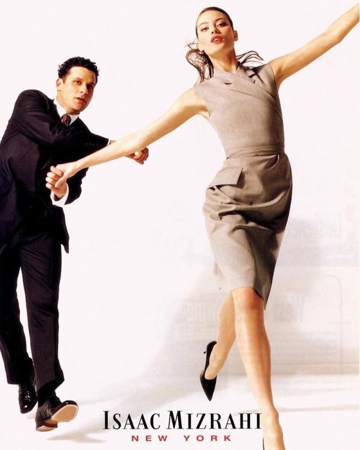 Isaac Mizrahi and Shalom Harlow photographed by Dewey Nicks for the Isaac Mizrahi Spring 1998 ad campaign