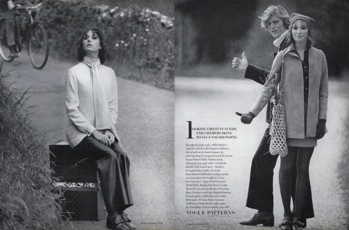 Vogue 7644, Vogue 2214 (Cardin) Anjelica Huston in Vogue, October 15, 1969