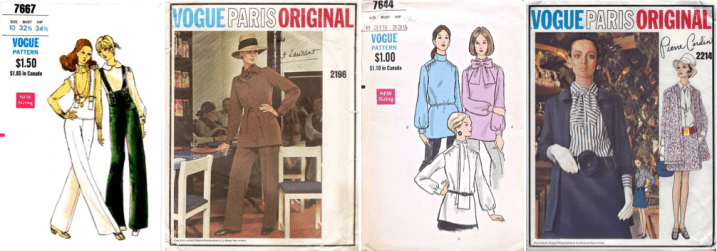 Vogue 7667, Vogue 2196 (YSL); Vogue 7644, Vogue 2214 (Cardin)