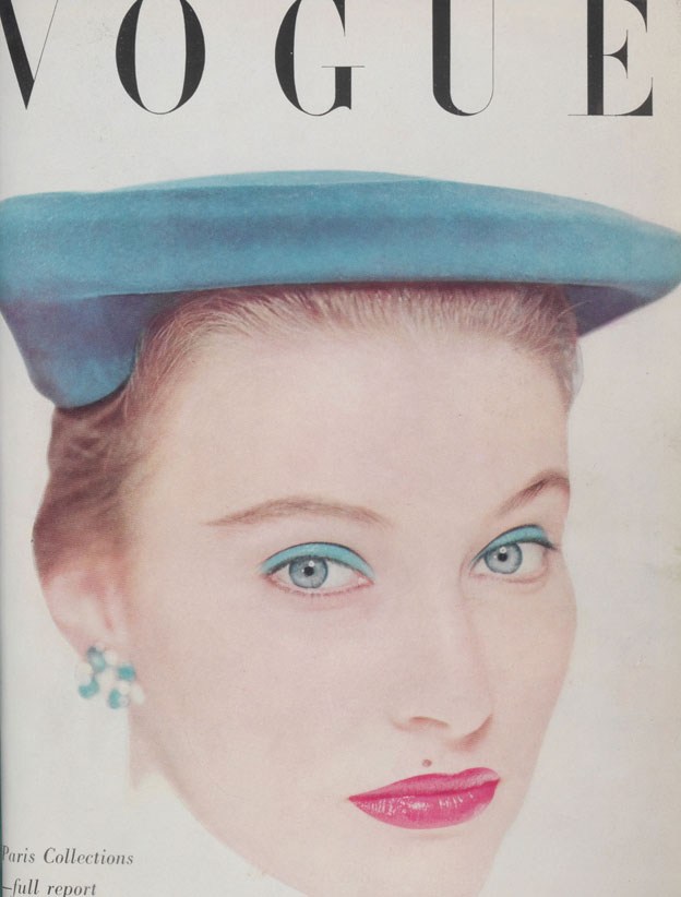 Mr. John hat photographed by Edwin Blumenfeld for the cover of British Vogue, April 1951
