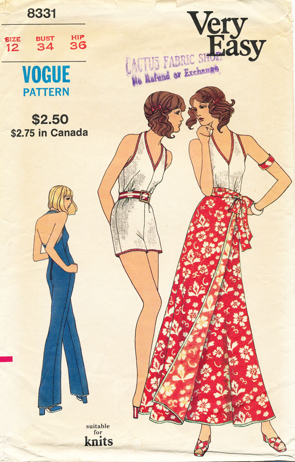 1970s jumpsuit or playsuit pattern - Vogue 8331